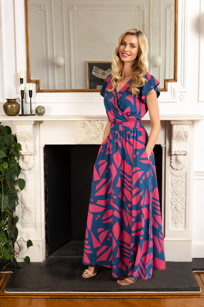 Chiffon Mock-Wrap Maxi Dress