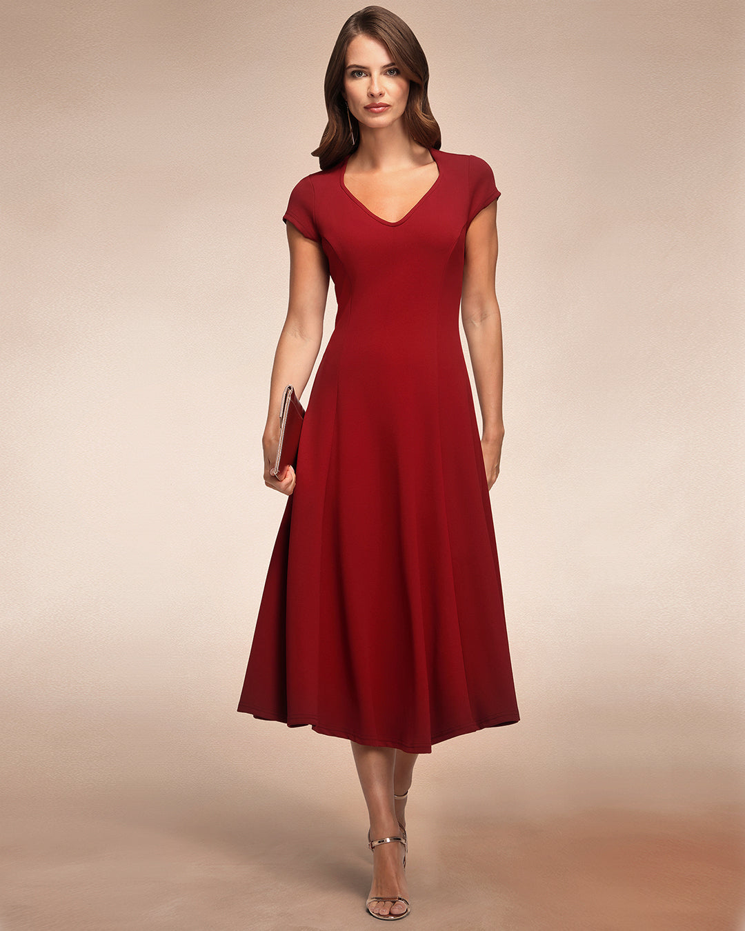 A Line Midi Dress with Cap Sleeves