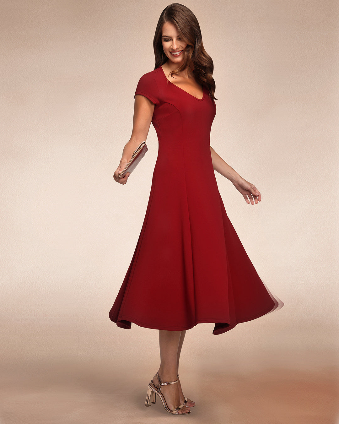 A Line Midi Dress with Cap Sleeves