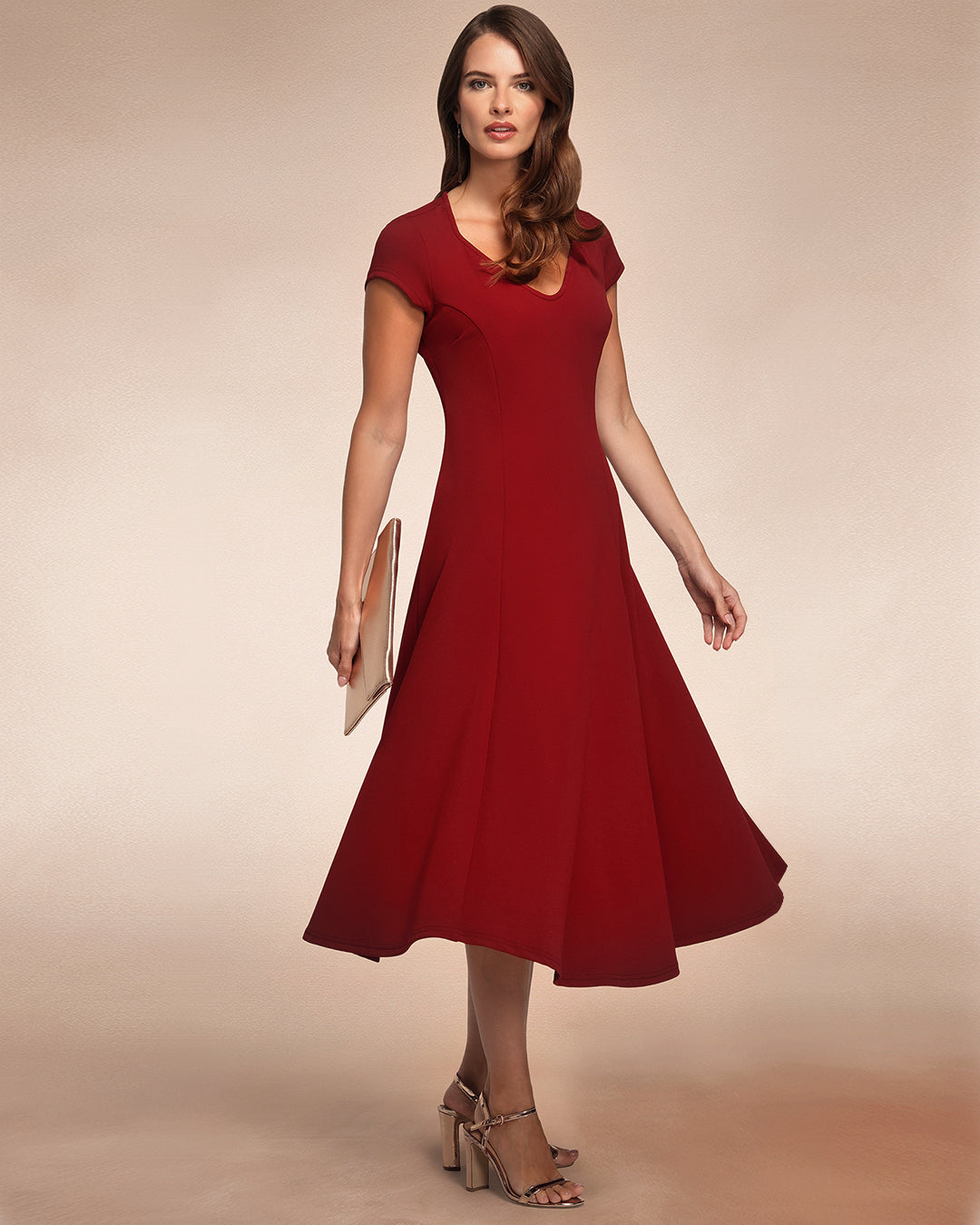A Line Midi Dress with Cap Sleeves