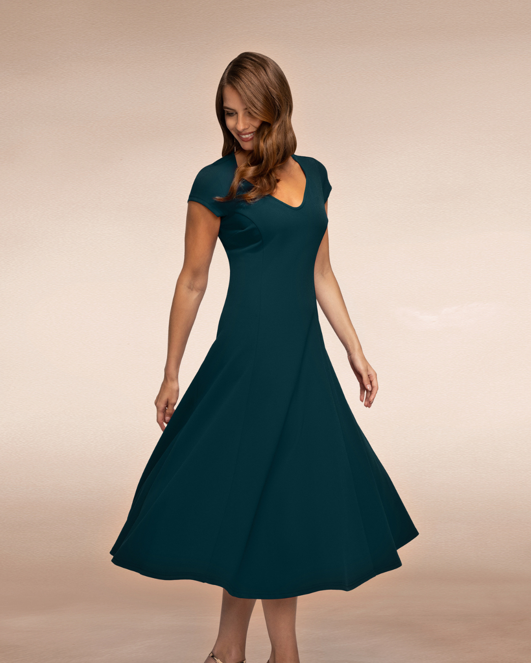 A Line Midi Dress with Cap Sleeves