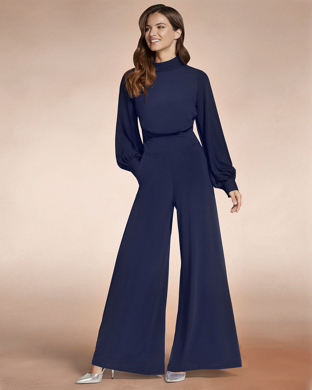 Wide Leg Jumpsuit with Blouson Sleeve