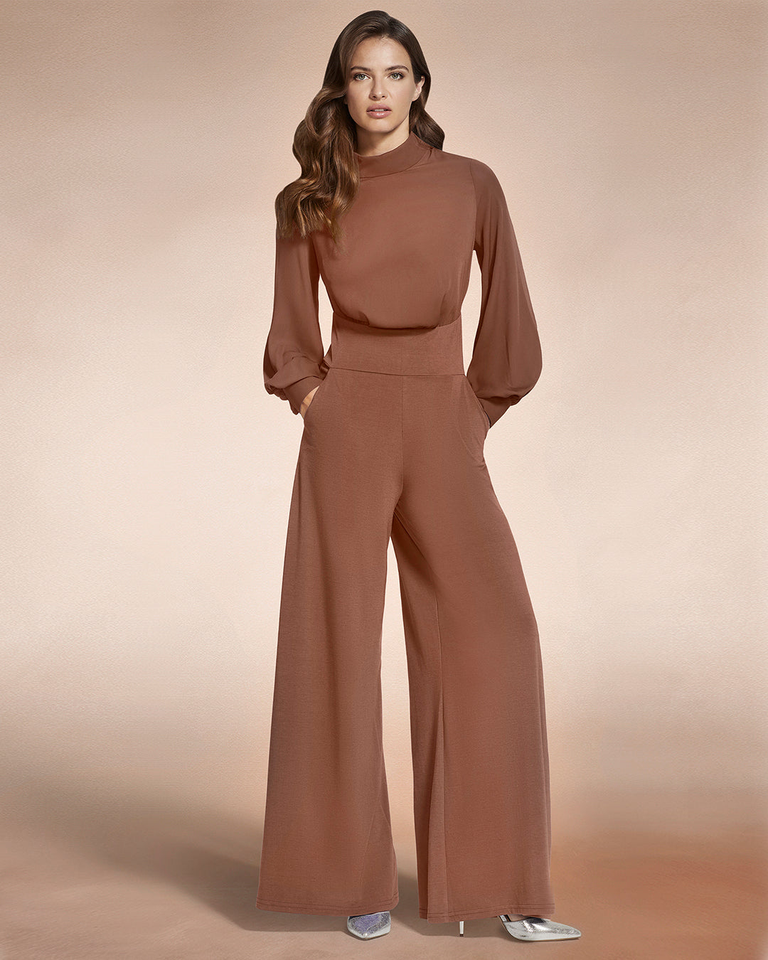 Wide Leg Jumpsuit with Blouson Sleeve