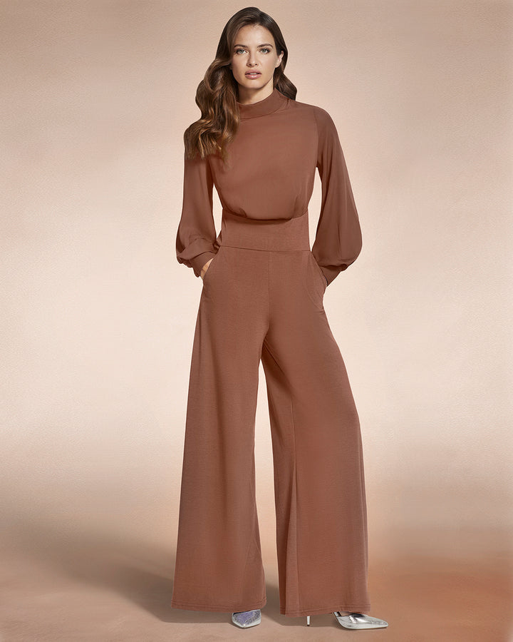 Wide Leg Jumpsuit with Blouson Sleeve