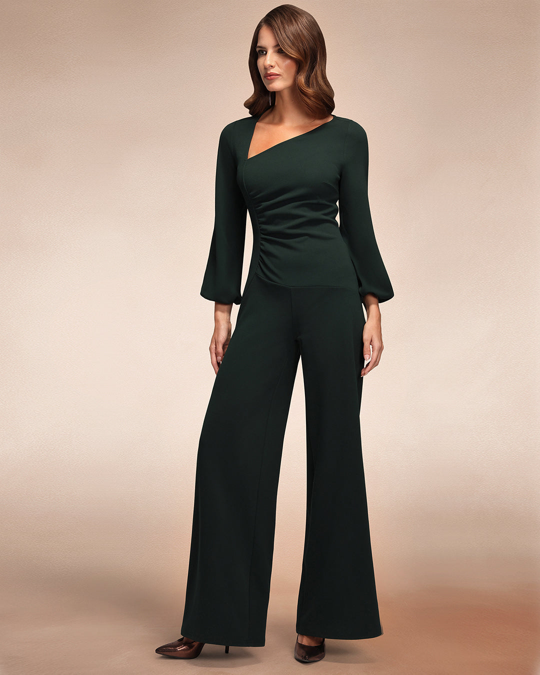 Ruched Jumpsuit with Sleeves