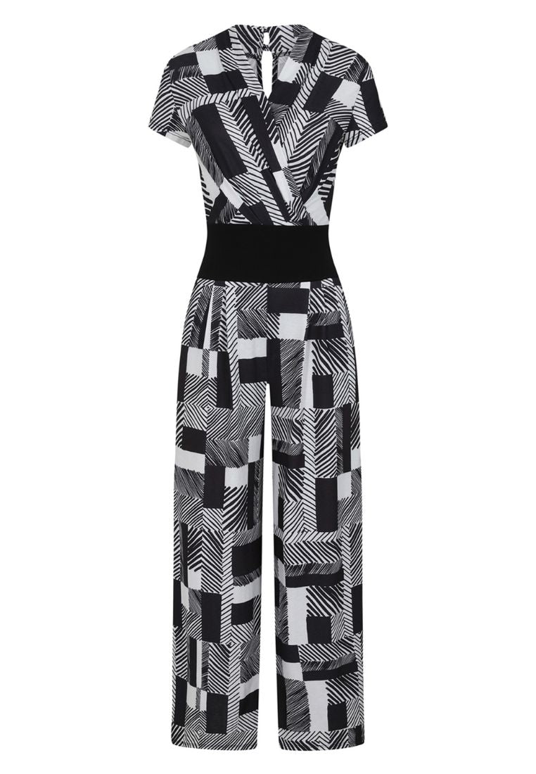 V Neck Wide Leg Jumpsuit with Cap Sleeves