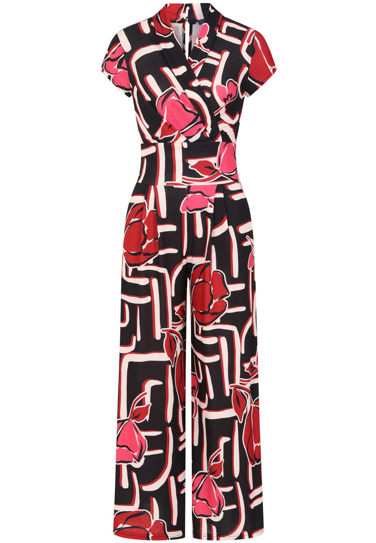 V Neck Wide Leg Jumpsuit with Cap Sleeves