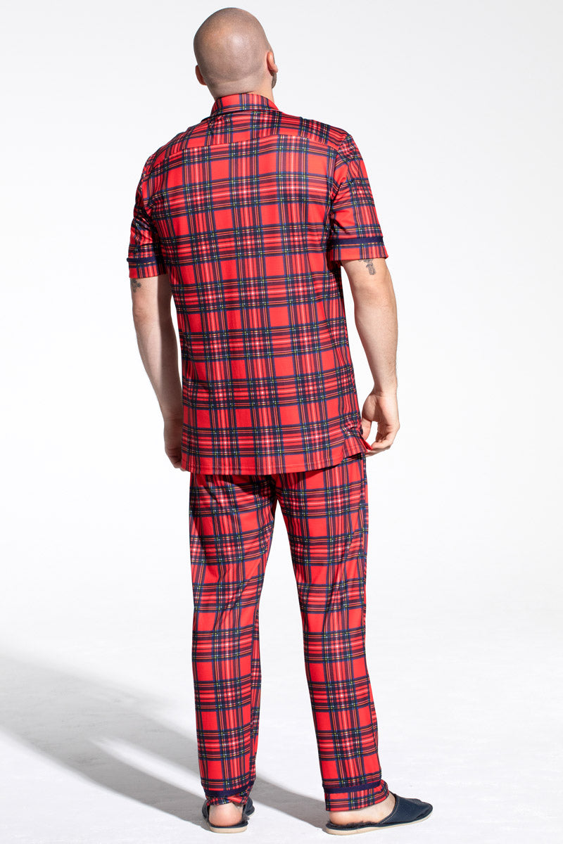 Red Tartan Jersey Mens Pyjama Set