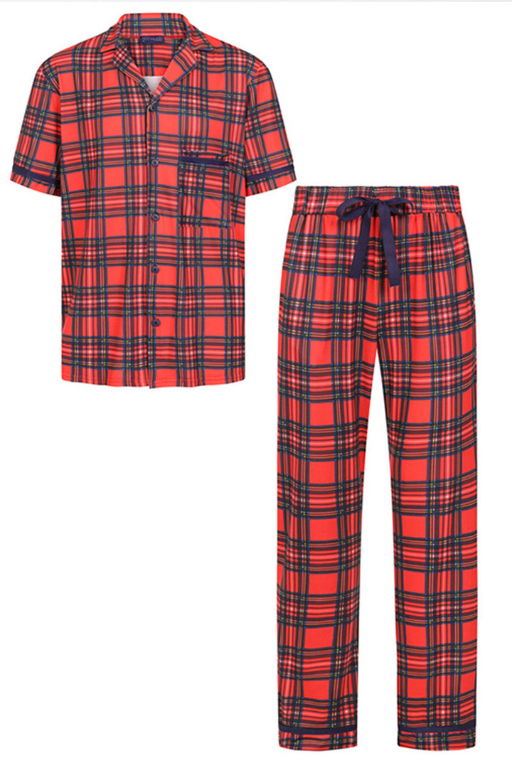 Red Tartan Jersey Mens Pyjama Set