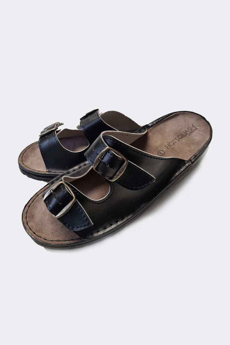 Premium Handcrafted 2 Strap Leather Men's Sliders