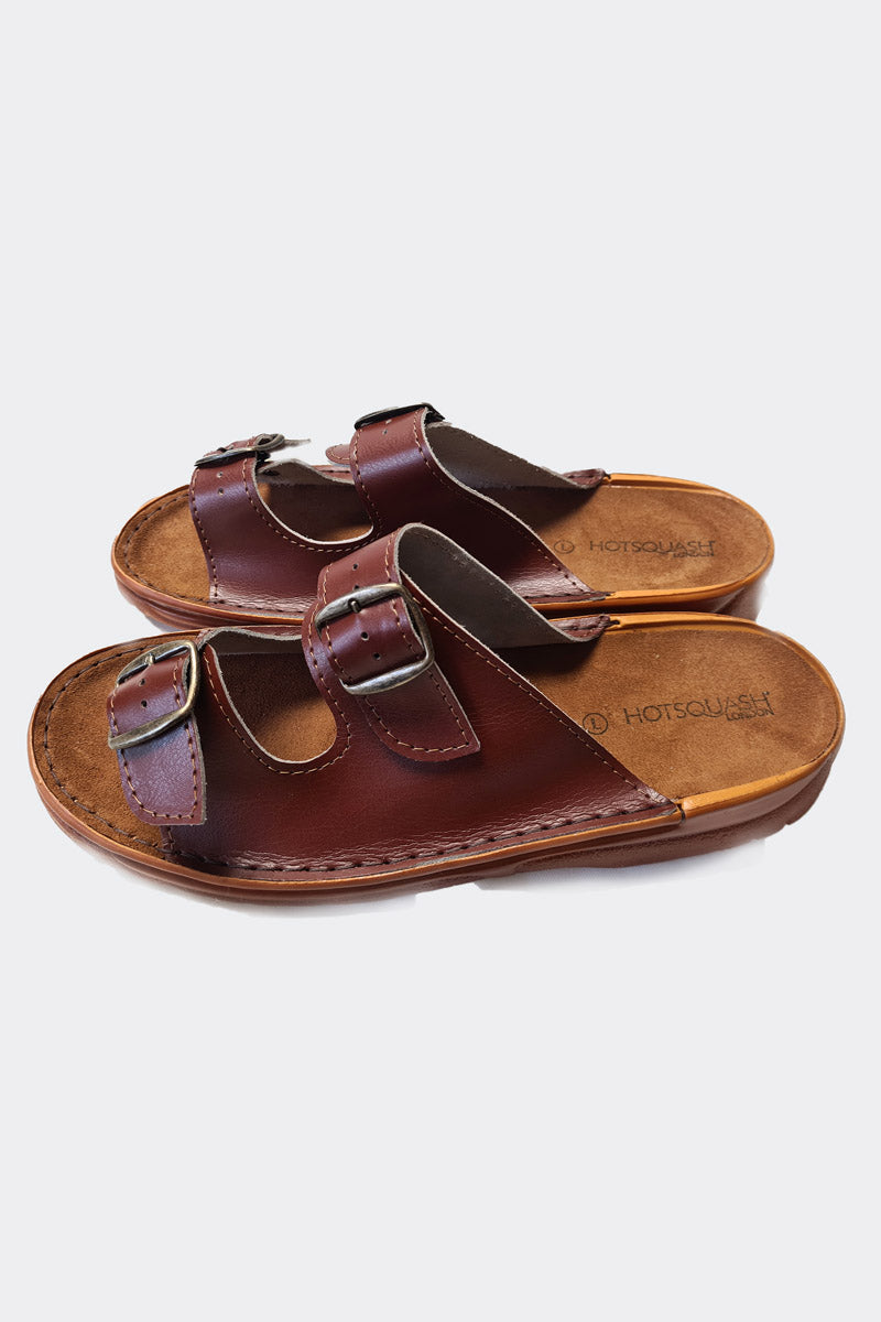 Premium Handcrafted 2 Strap Leather Men's Sliders