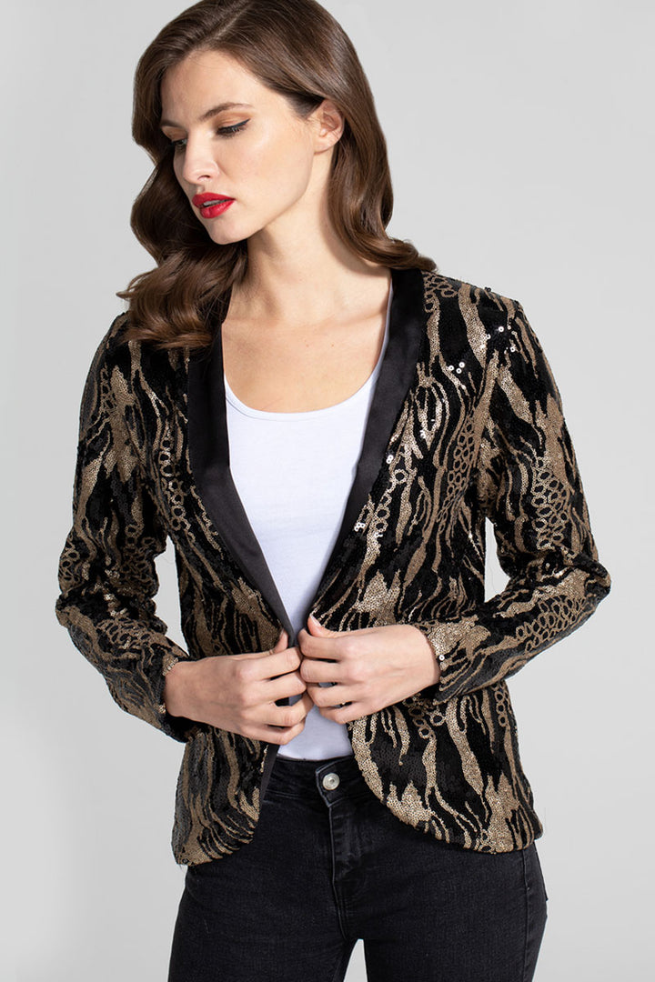 Sequin Jacket with Tuxedo Trim