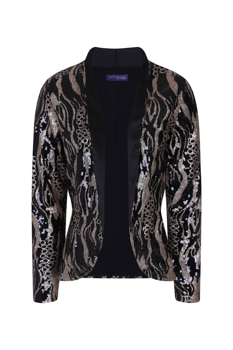 Sequin Jacket with Tuxedo Trim