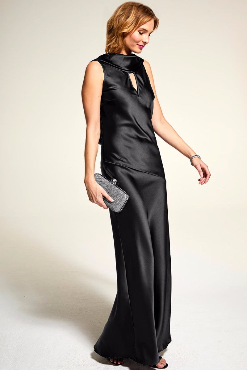 Silky gown with cowl neck
