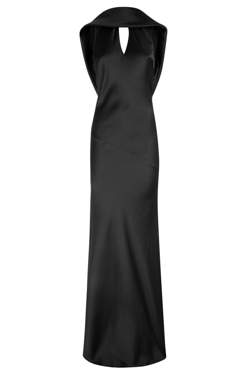 Silky gown with cowl neck