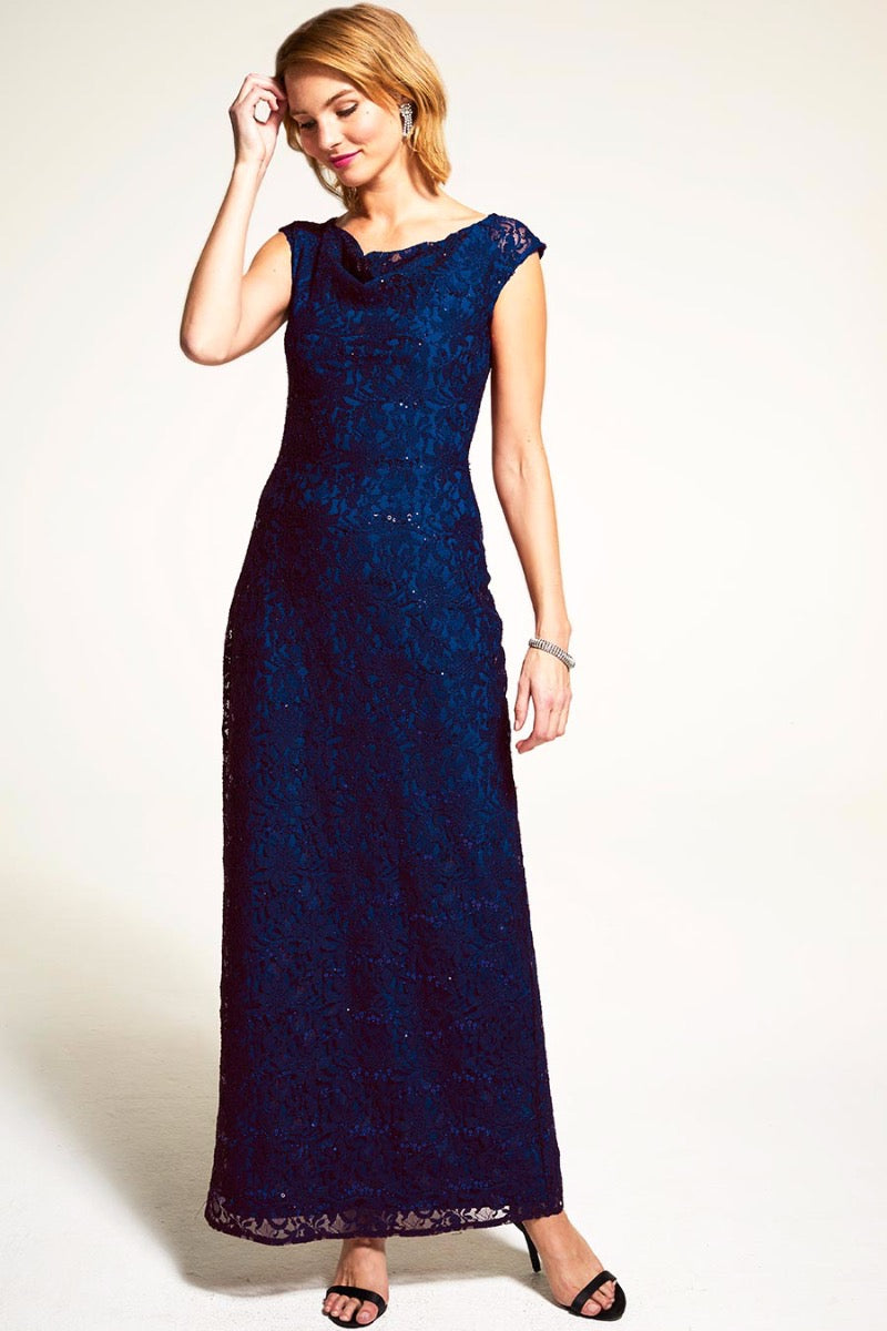 Cowl Neck Lace Maxi Dress AW16