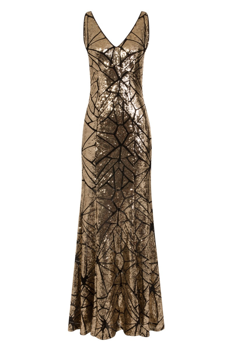 V Neck Sequin Maxi Dress