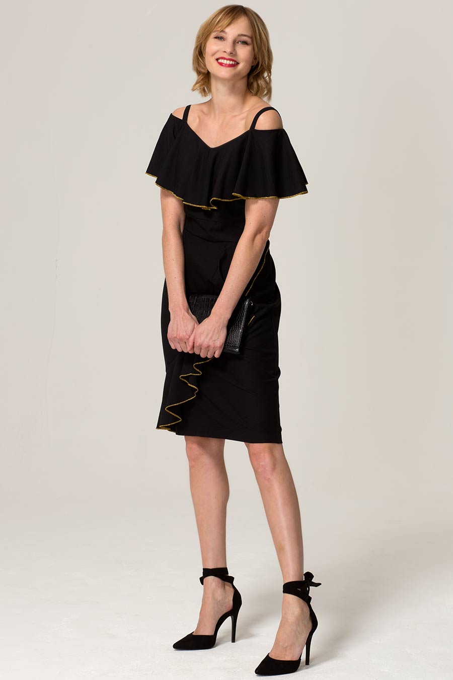 Metallic Trimmed Bardot Dress