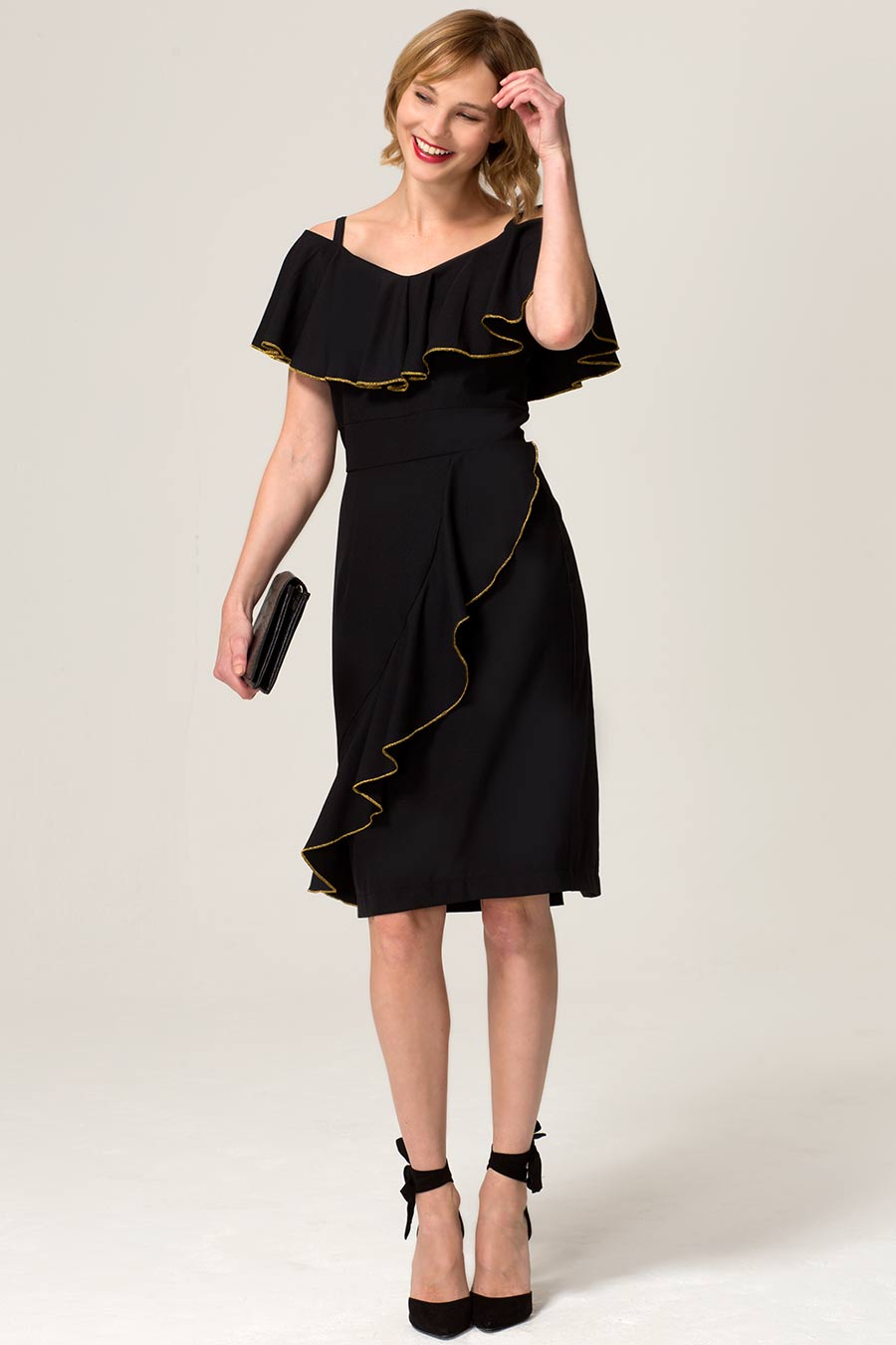 Metallic Trimmed Bardot Dress