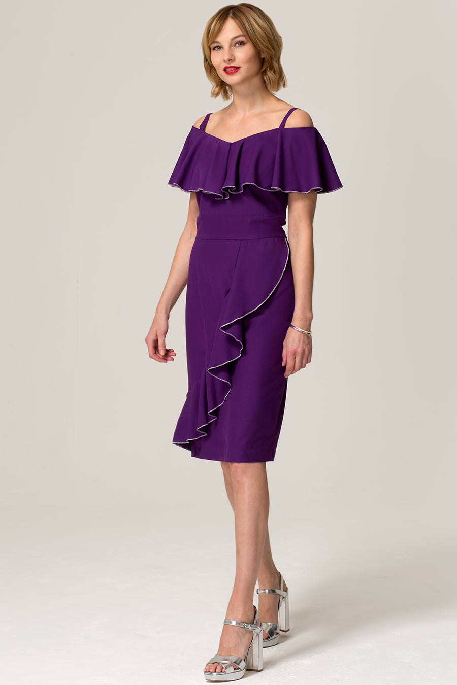 Metallic Trimmed Bardot Dress