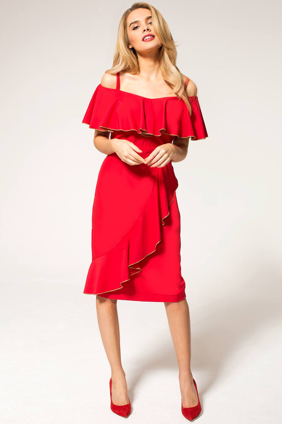 Metallic Trimmed Bardot Dress