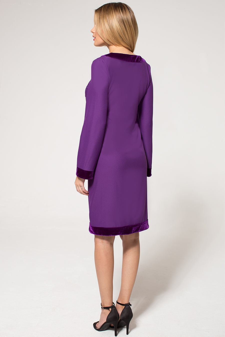 Velvet Detail Long Sleeved Swing Dress