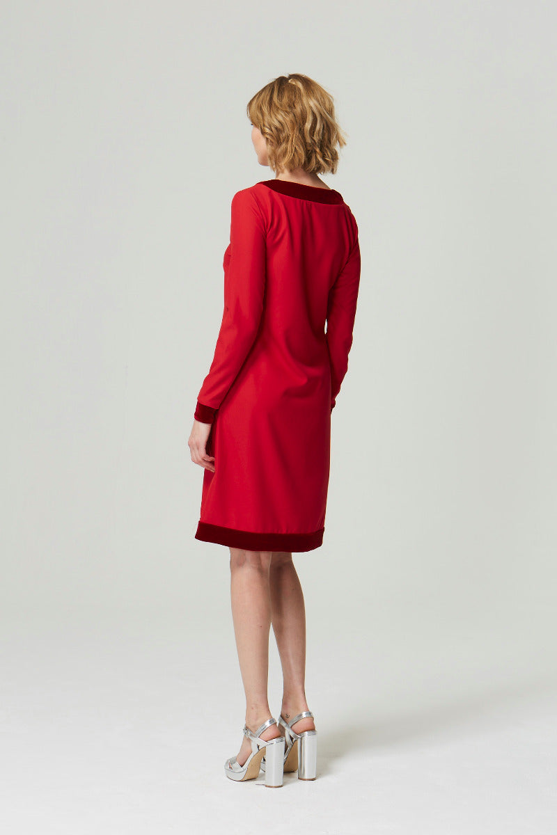 Velvet Detail Long Sleeved Swing Dress