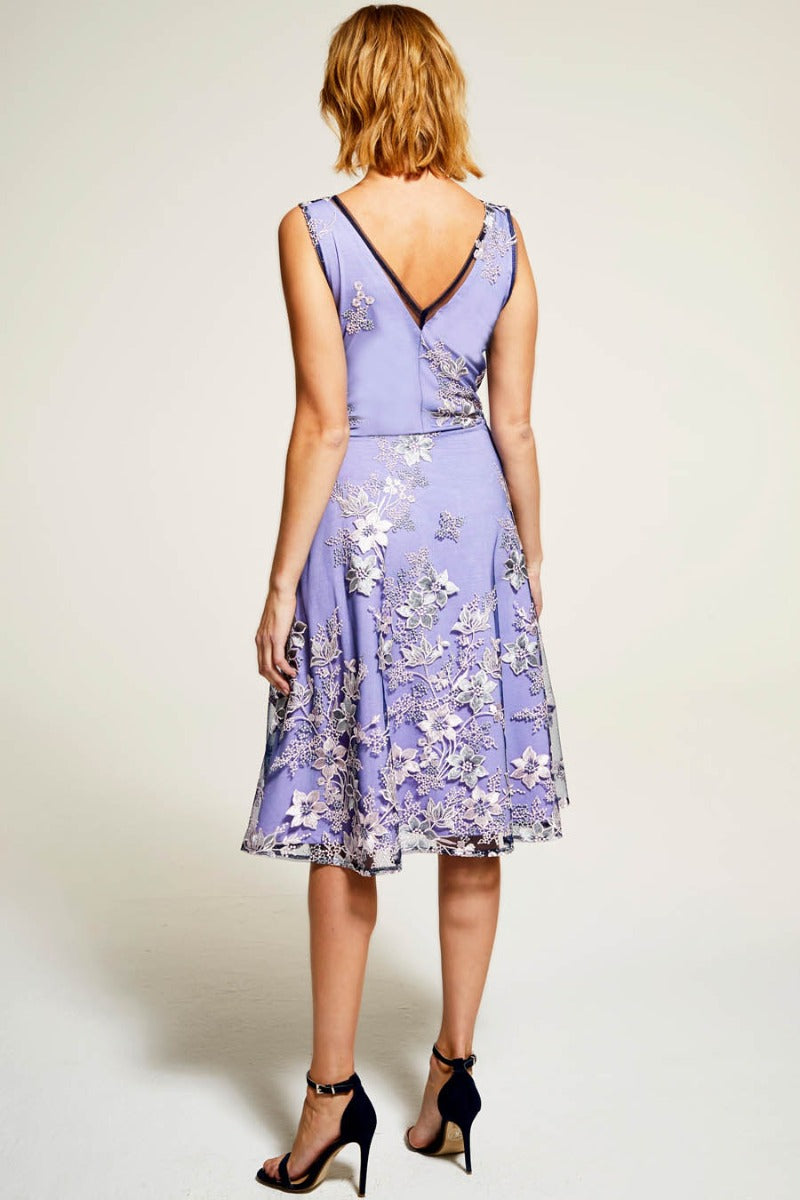 Embroidered V Neck Fit n Flare Dress