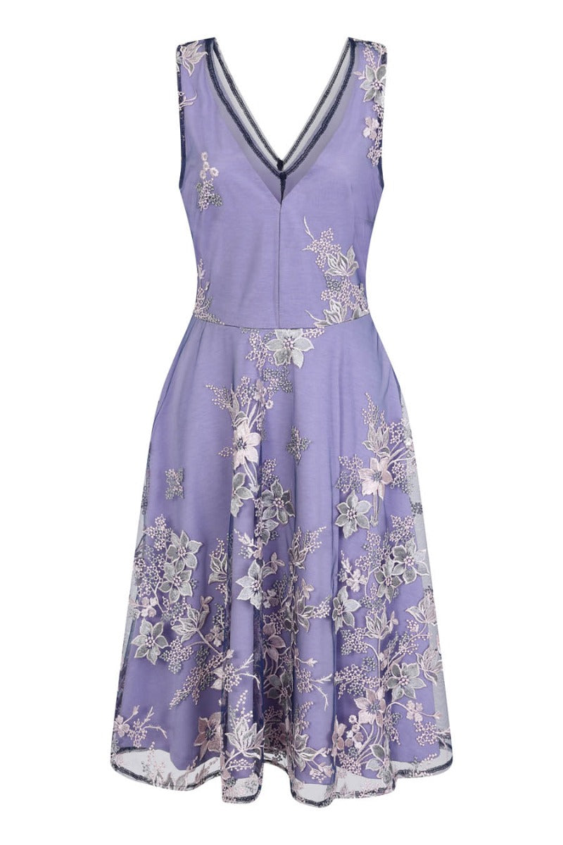 Embroidered V Neck Fit n Flare Dress
