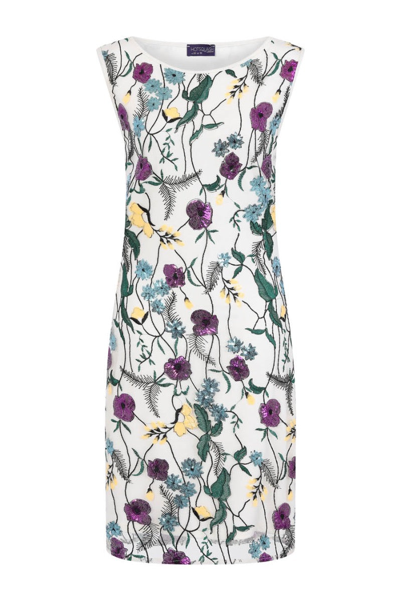 Sleeveless Embroidered Shift Dress