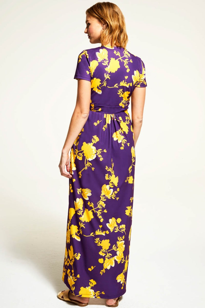 Floral Short Sleeved Empire Line Maxi Dress