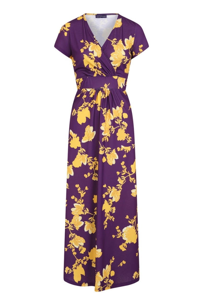 Floral Short Sleeved Empire Line Maxi Dress