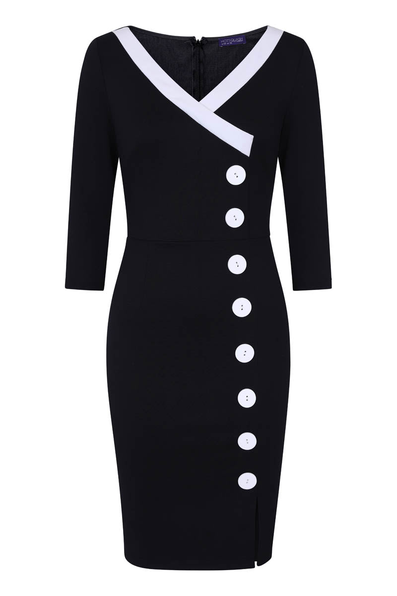 50s Silky Trimmed Button Wiggle Dress