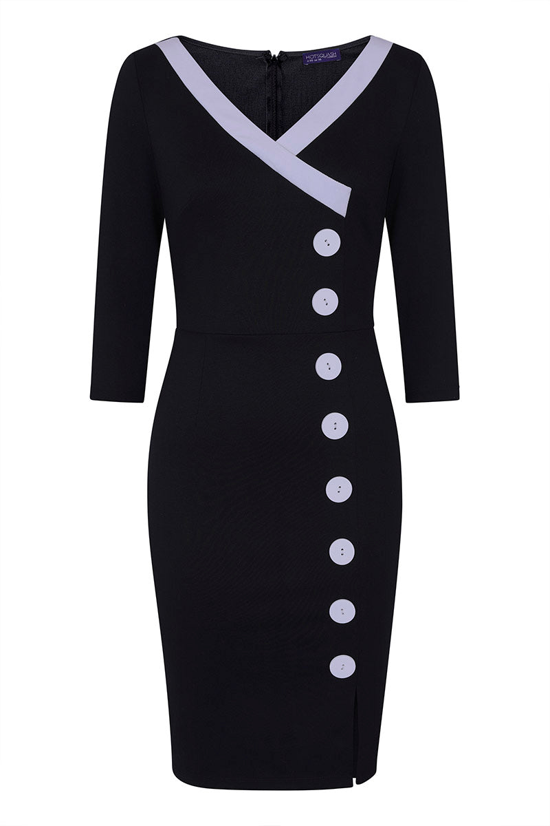 50s Silky Trimmed Button Wiggle Dress