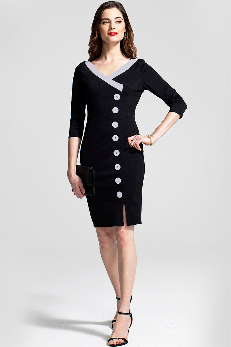 50s Silky Trimmed Button Wiggle Dress