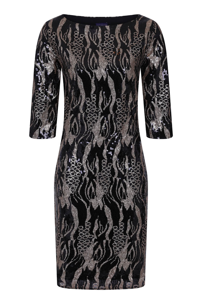 Knee-length Sequin Dress with Sleeves