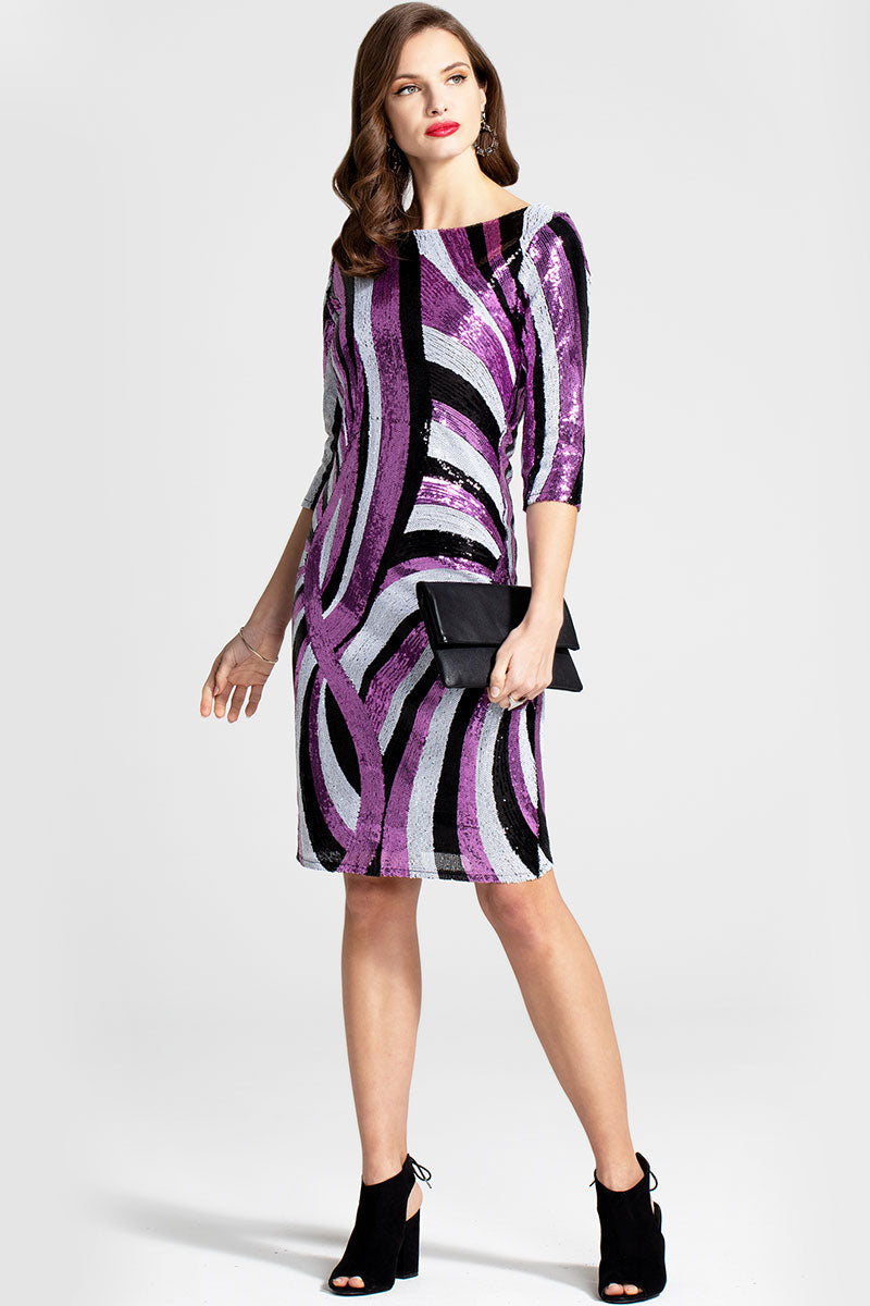 Knee-length Sequin Dress with Sleeves