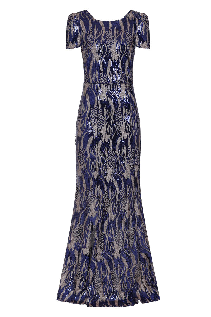 Cowl Back Maxi Sequin Dress
