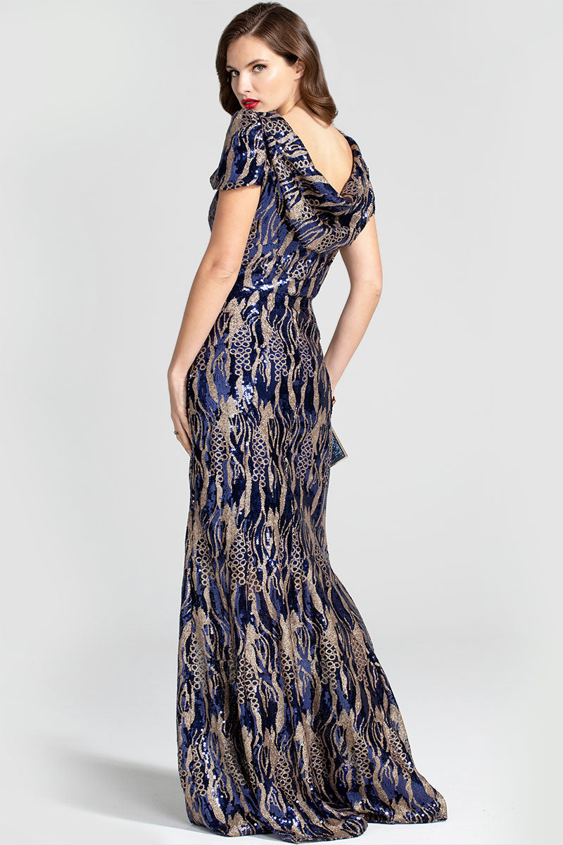 Cowl Back Maxi Sequin Dress