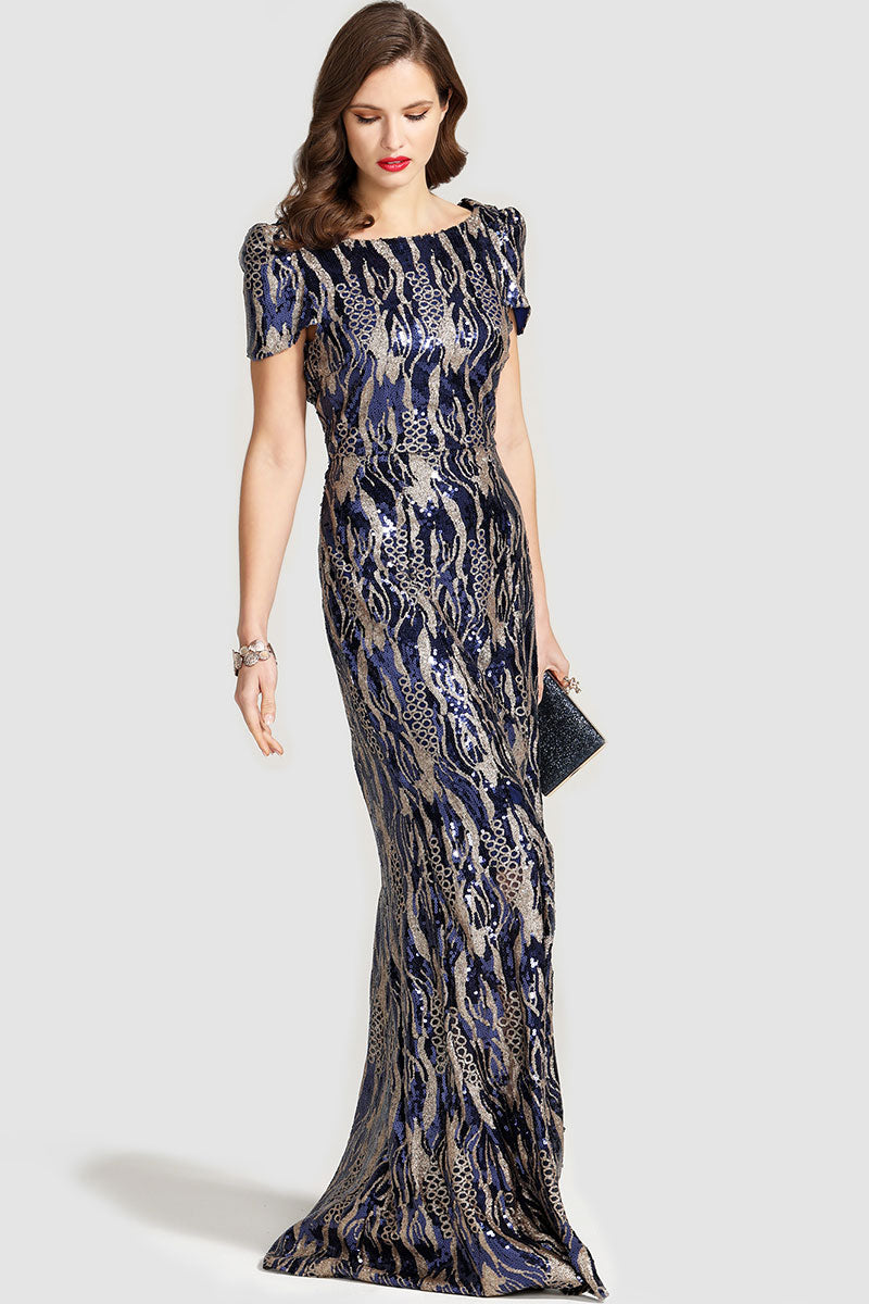 Cowl Back Maxi Sequin Dress