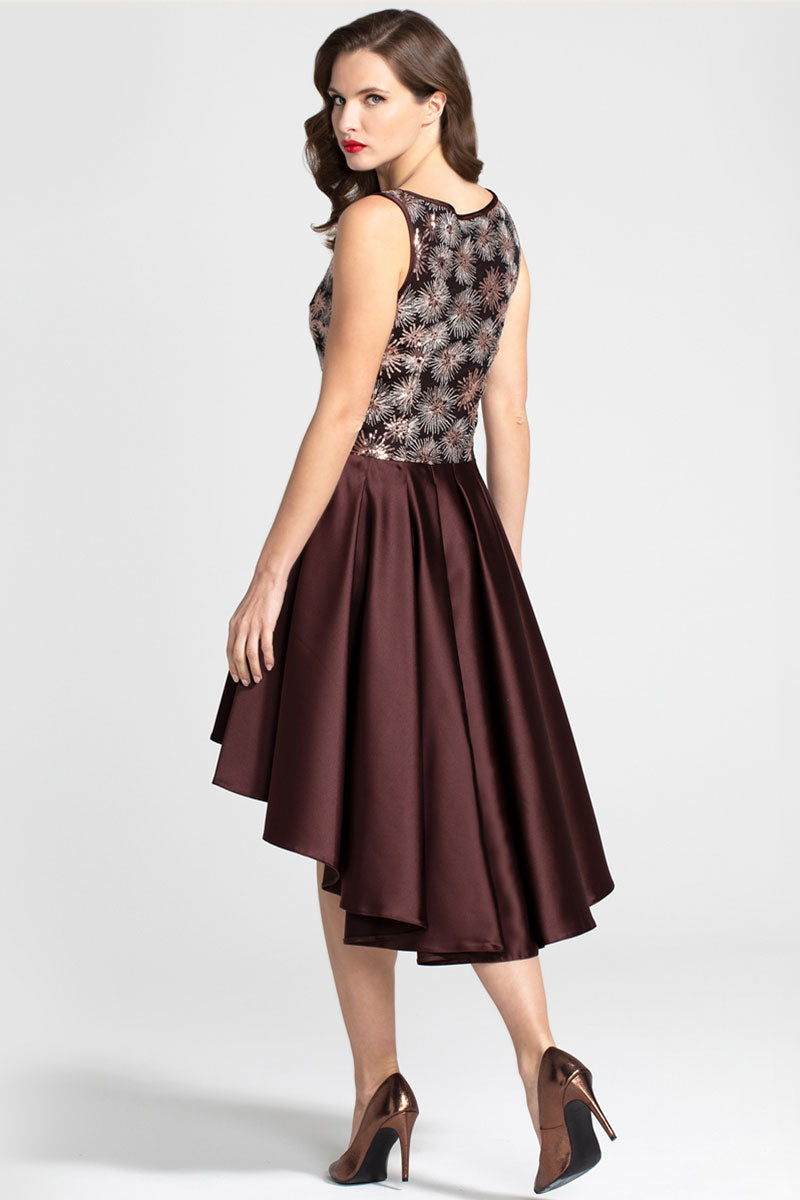 Boat Neck Midi Dress with High Low Skirt