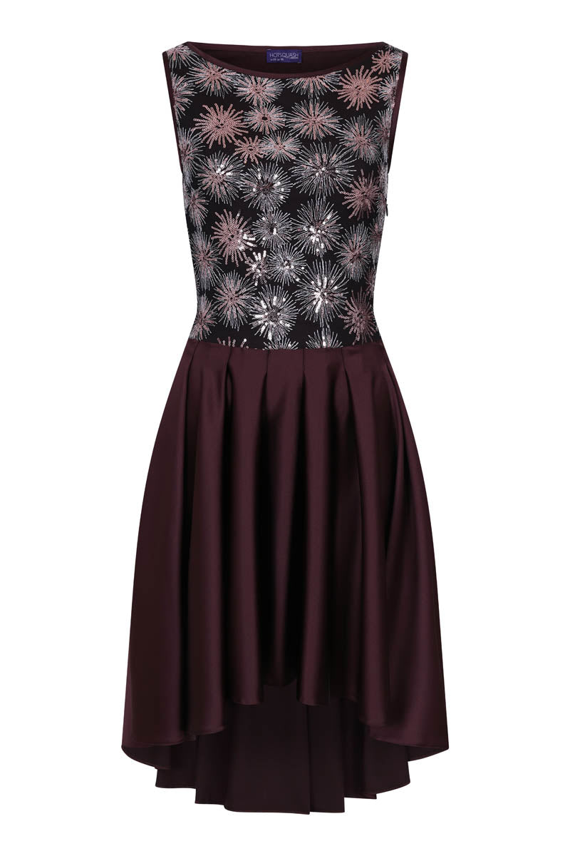 Boat Neck Midi Dress with High Low Skirt
