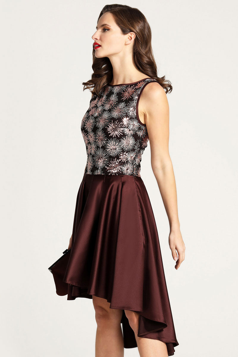 Boat Neck Midi Dress with High Low Skirt