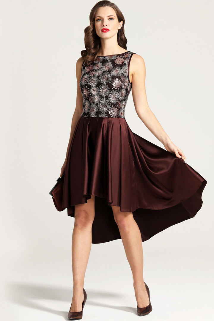 Boat Neck Midi Dress with High Low Skirt