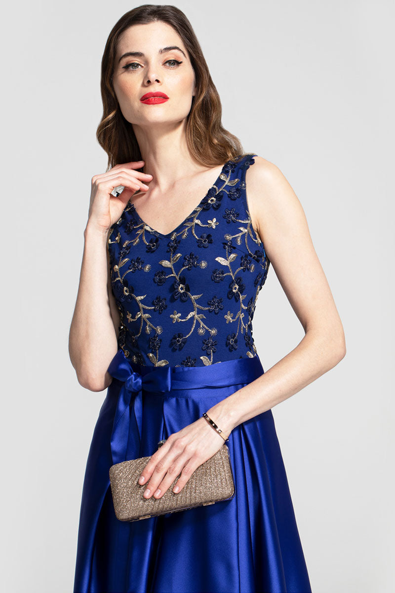 V Neck Maxi Dress with Silky High Low Skirt