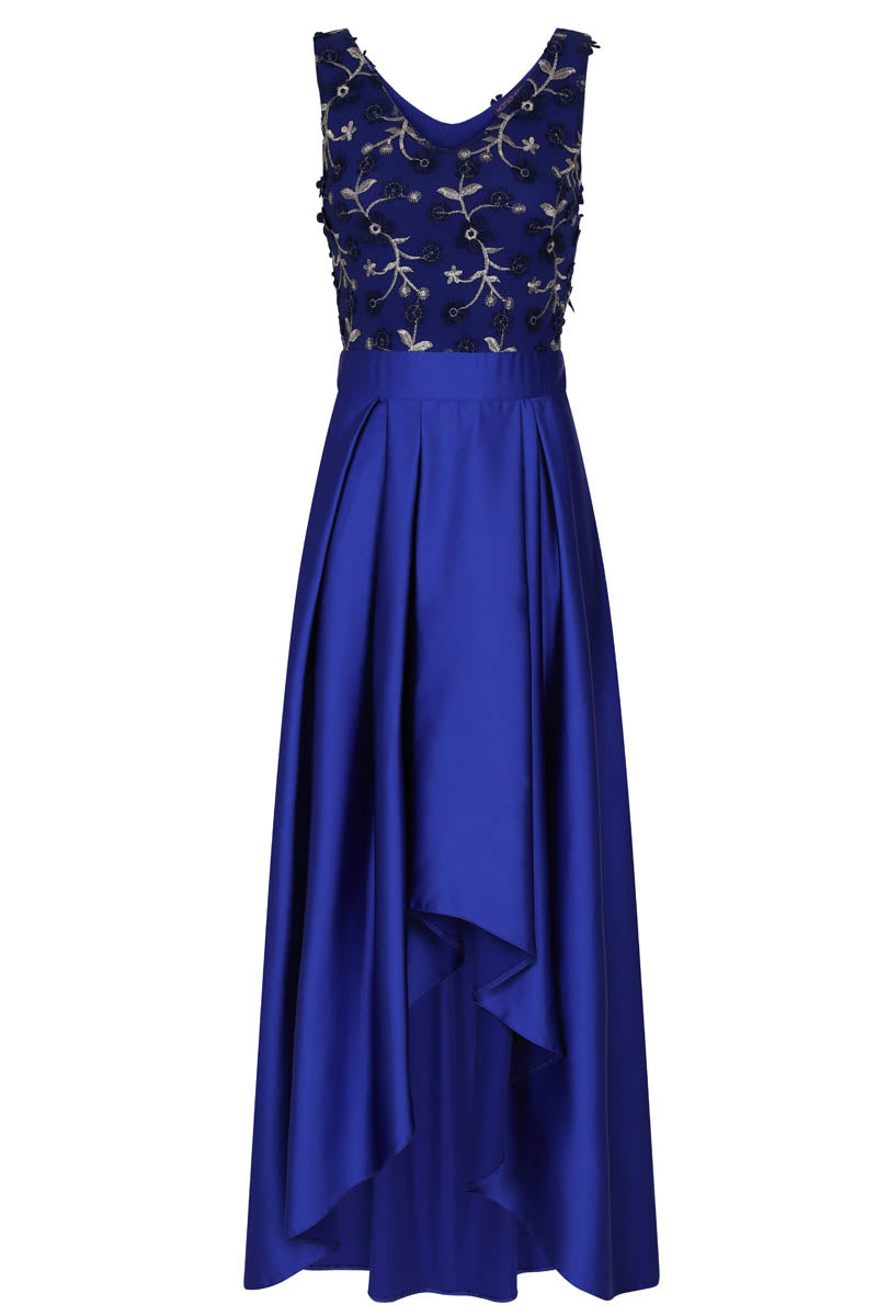 V Neck Maxi Dress with Silky High Low Skirt
