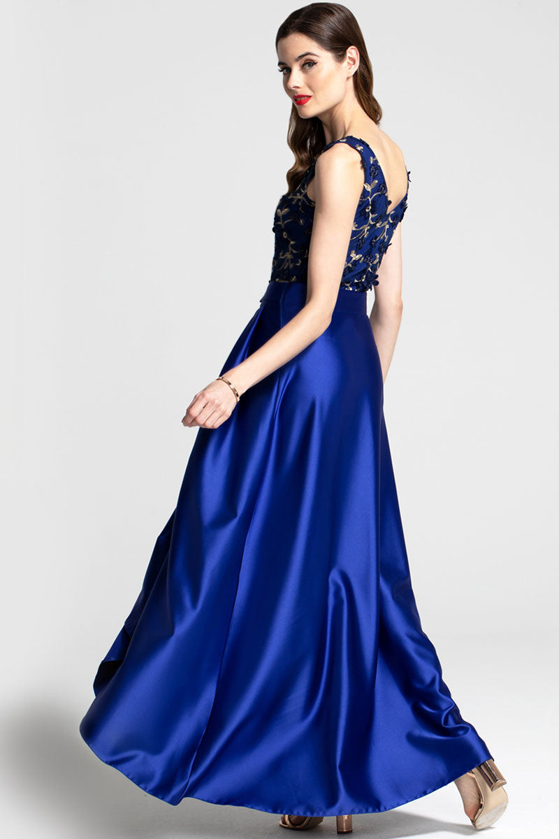 V Neck Maxi Dress with Silky High Low Skirt