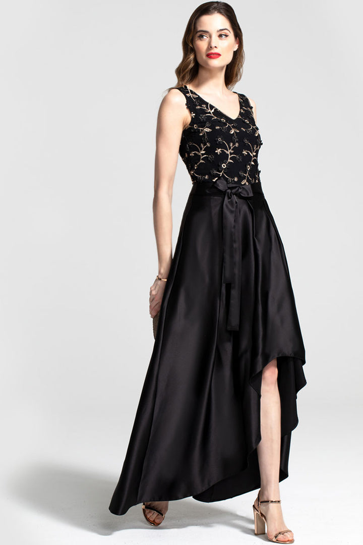 V Neck Maxi Dress with Silky High Low Skirt