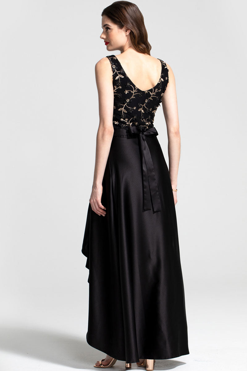 V Neck Maxi Dress with Silky High Low Skirt