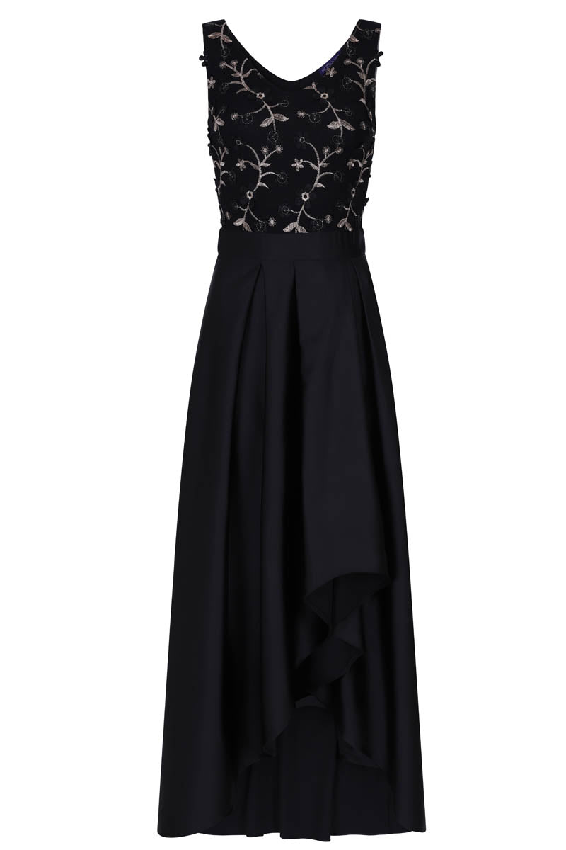 V Neck Maxi Dress with Silky High Low Skirt